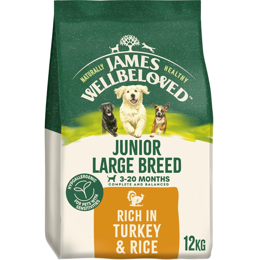 James Wellbeloved Junior Large Breed Dry Dog Food (12kg) – Hypoallergenic Turkey & Rice
