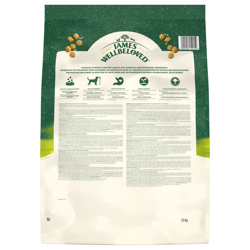 James Wellbeloved Junior Large Breed Dry Dog Food (12kg) – Hypoallergenic Turkey & Rice