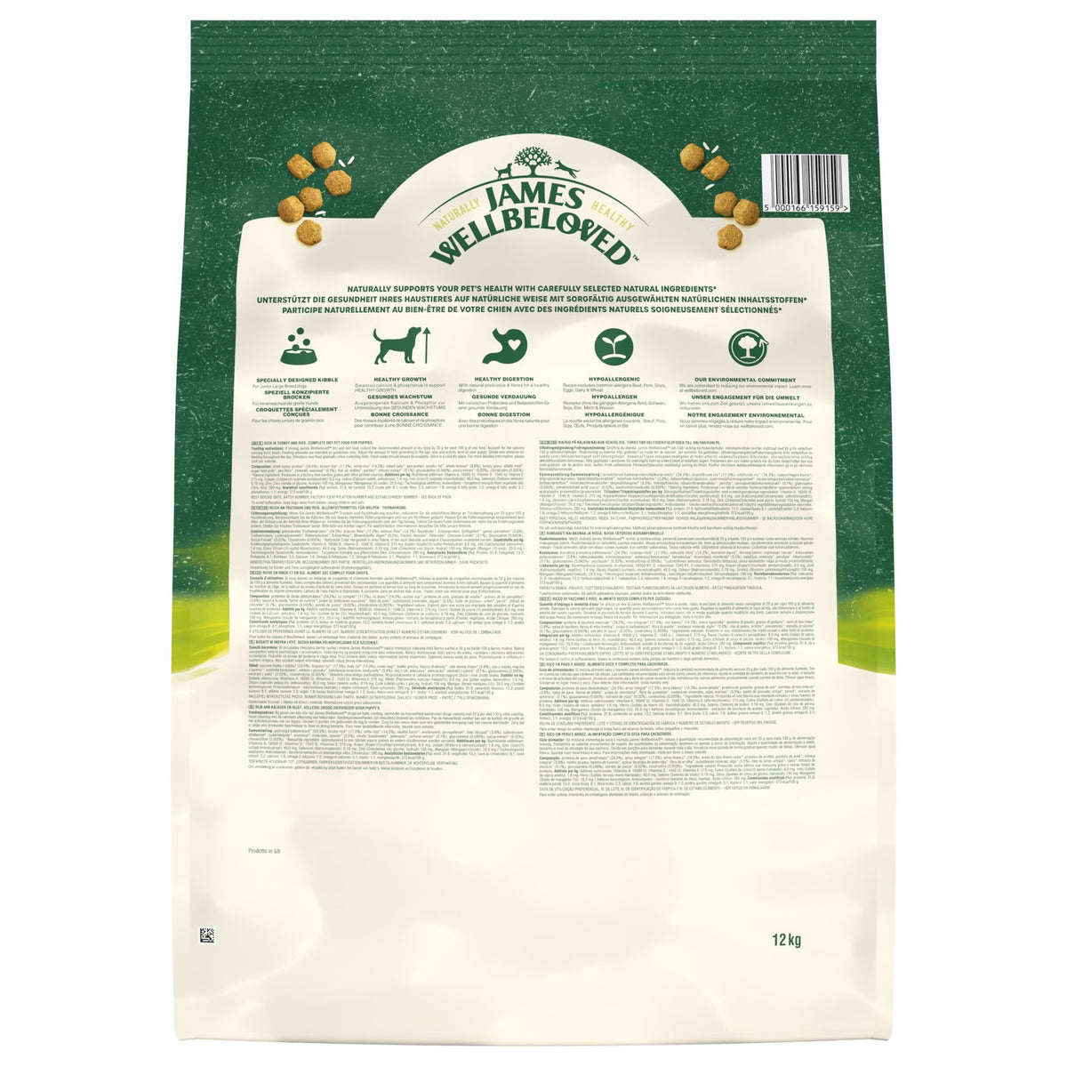 James Wellbeloved Junior Large Breed Dry Dog Food (12kg) – Hypoallergenic Turkey & Rice
