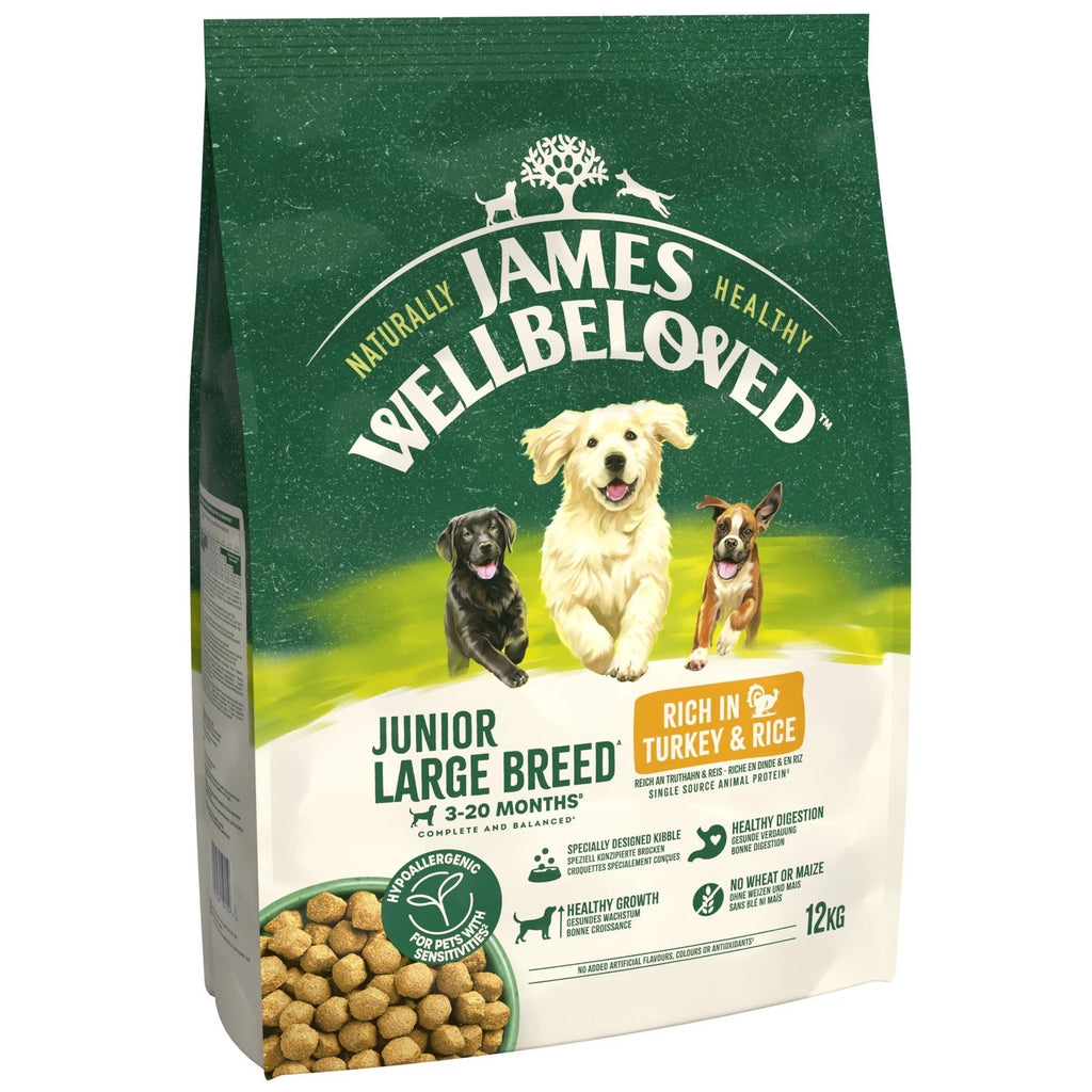 James Wellbeloved Junior Large Breed Dry Dog Food (12kg) – Hypoallergenic Turkey & Rice
