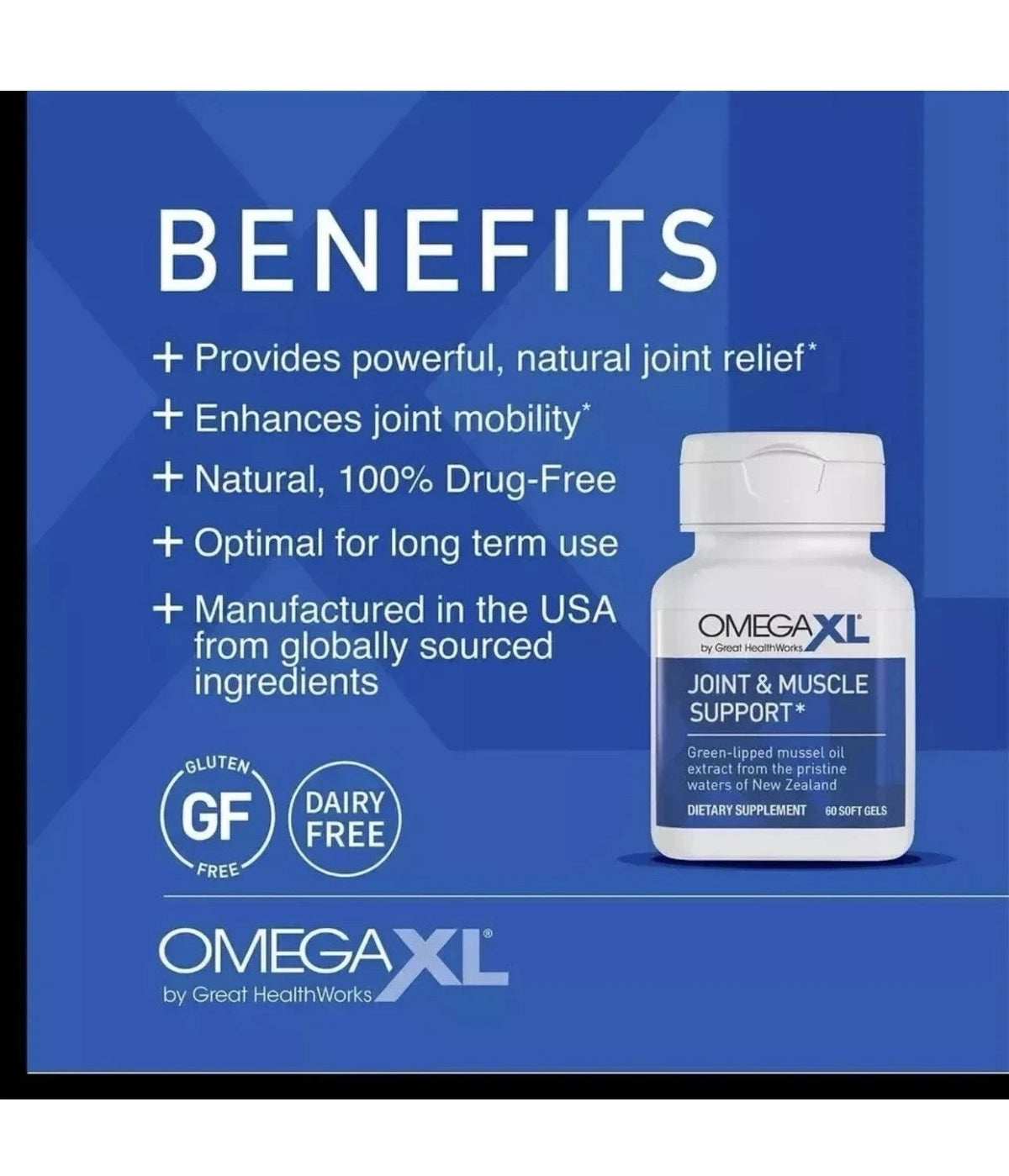 Omega XL Joint & Muscle Support Supplement (300 Softgels) – Natural Green Lipped Mussel Oil Formula