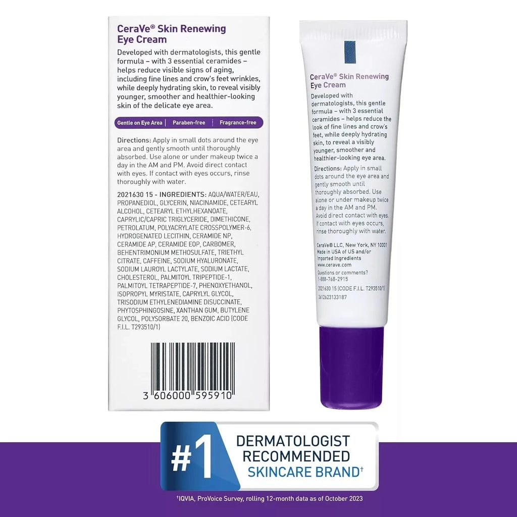 CeraVe Skin Renewing Anti-Aging Eye Cream (15ml) – With Peptides, Hyaluronic Acid, Niacinamide & Caffeine