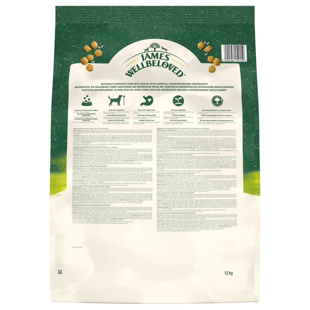 James Wellbeloved Junior Large Breed Dry Dog Food (12kg) – Hypoallergenic Turkey & Rice