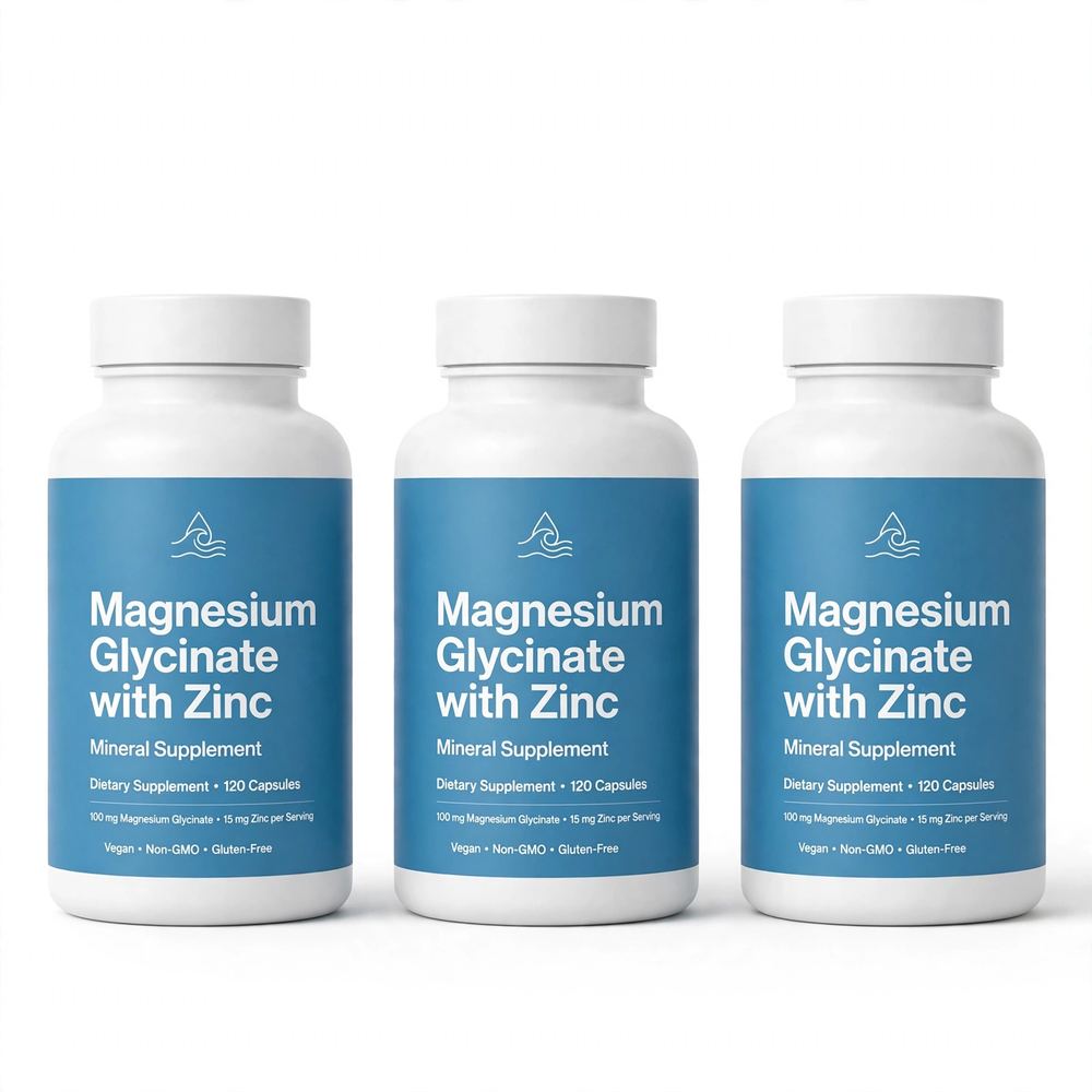 Pack of 3 Organics Ocean Magnesium Glycinate with Zinc 90 Capsules Each