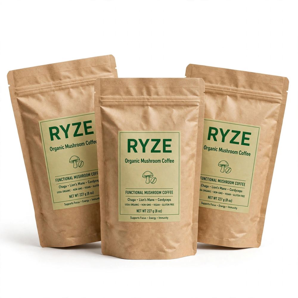 Pack of 3 NEW Organic Ryze Mushroom Coffee, 90 Servings Total