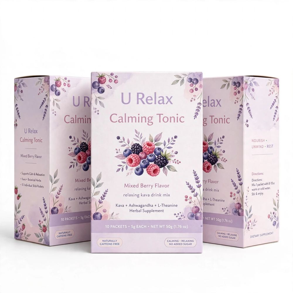 Pack of 3 U Relax Calming Tonic- 15 Packets (each) MIXED BERRY Flavor Relax Calming Drink