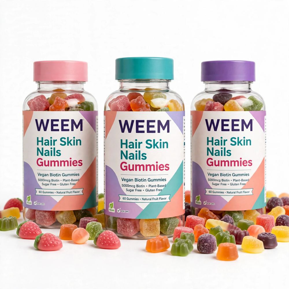 Pack of 3 WEEM Hair Skin Nails Gummies Vegan Biotin Vitamins 60 Capsules